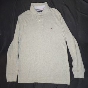 Tommy Hilfiger Men's Small Polo Shirt Gray Long Sleeves 1/4 Button